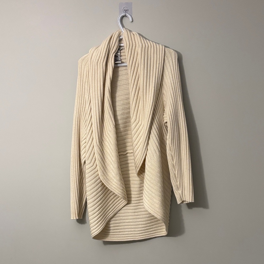 Stylish Cream Ribbed Women's Cardigan